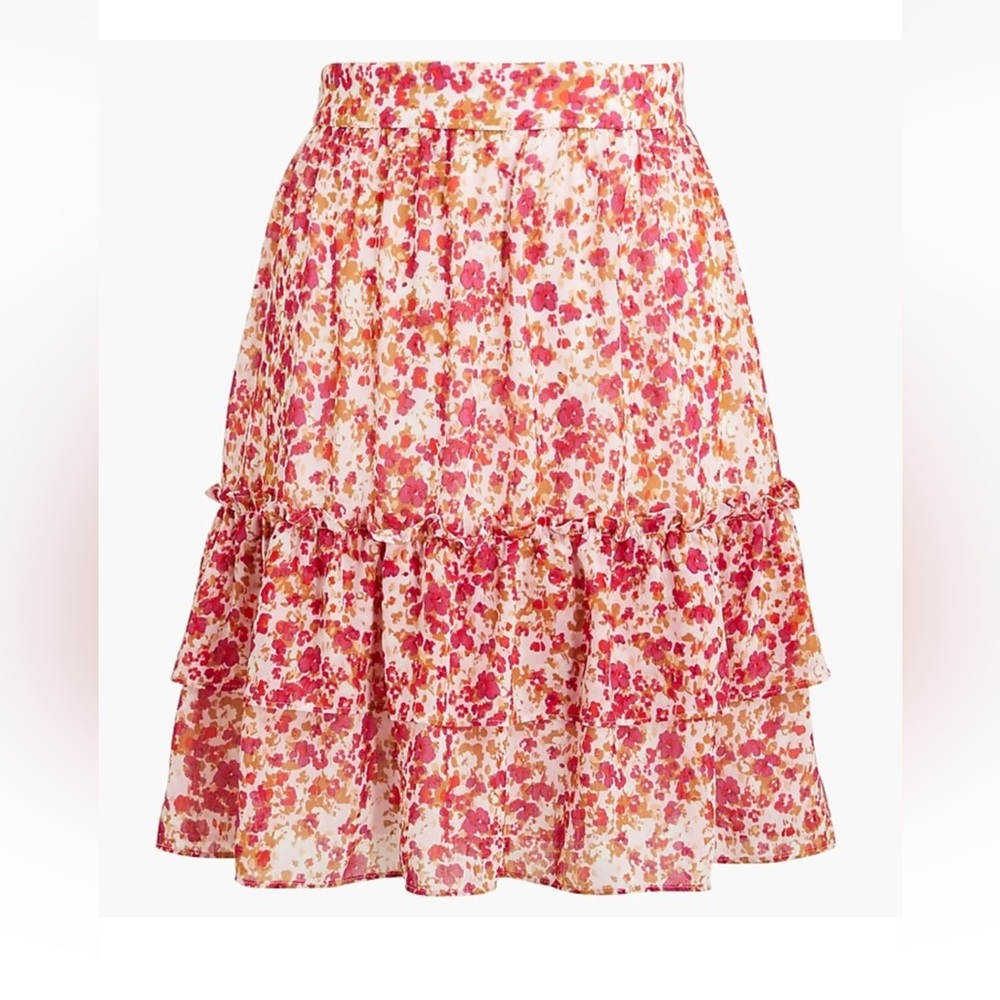 NWOT J. Crew Floral Tiered Ruffles Chiffon Romantic Mini Skirt, Pink Cottagecore